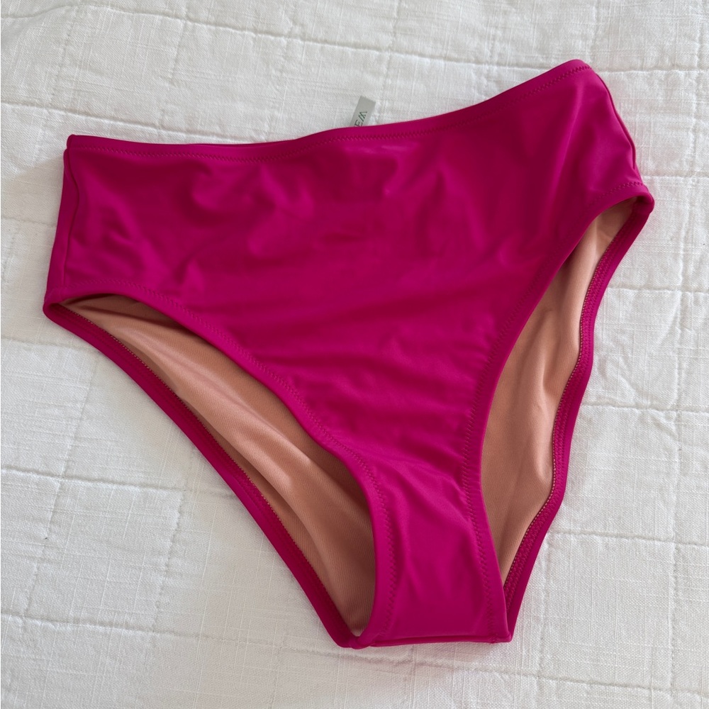 NWT J. Crew high-rise full-coverage bikini bottom in Radiant Fuchsia, M